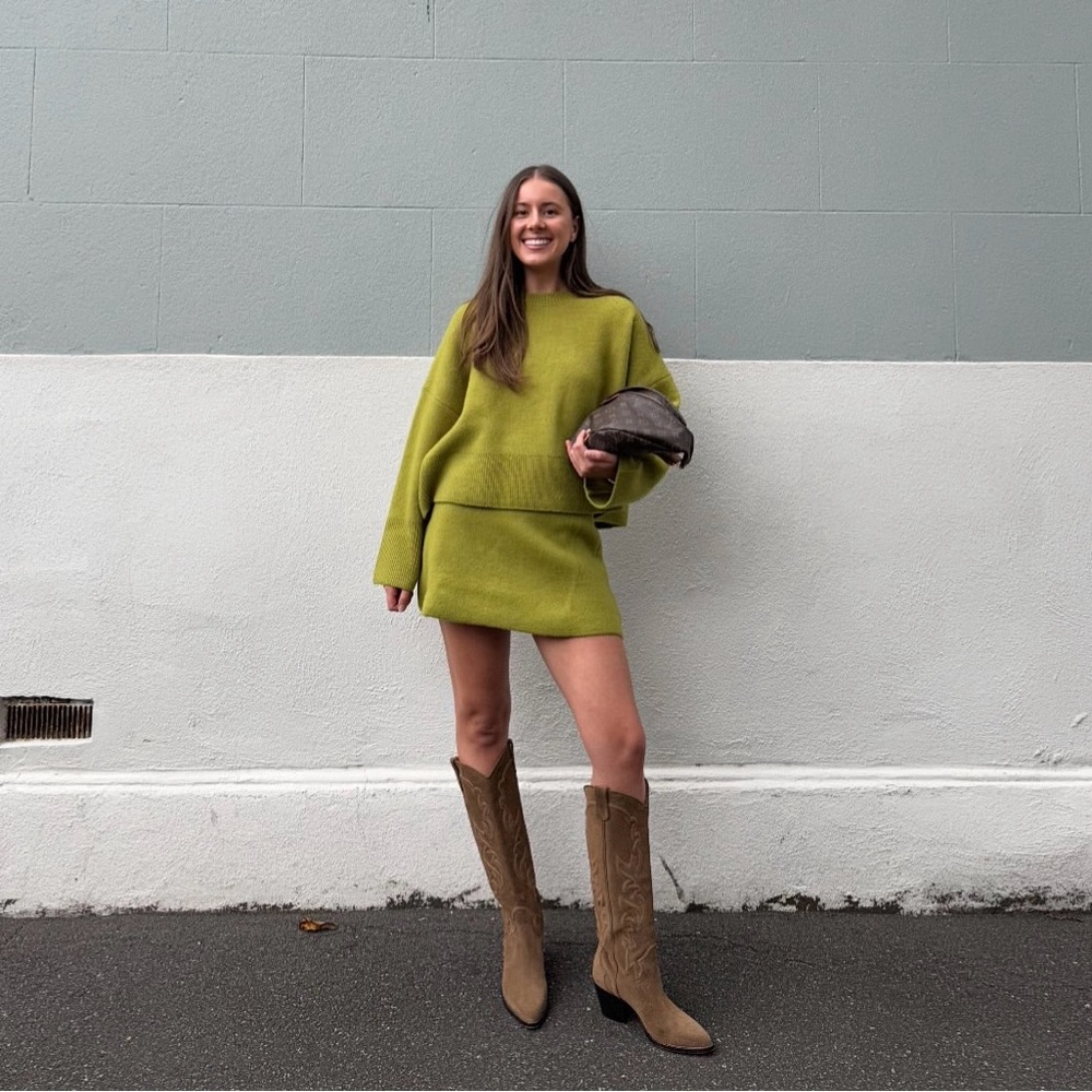 Zara Set - Light Green Wool Blend Basic Knit Sweater & Mini Skirt - Picture 8 of 17
